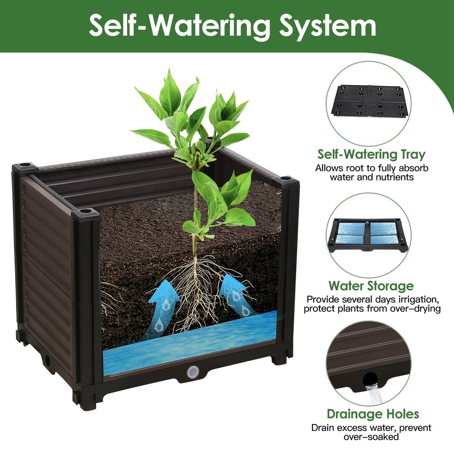 Expandable Rustproof Raised Garden Bed Planter - 62.99in Tall with Trellis, Automatic Water Drainage, 4 Lockable Wheels, Easy Assembly (No Screws), Perfect for Vines/Climbing Plants