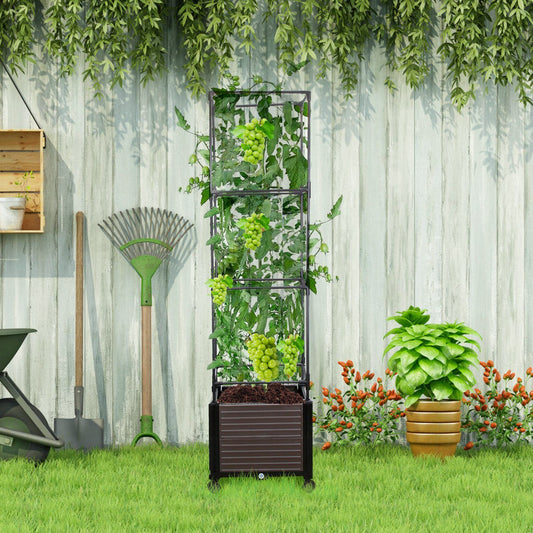 Expandable Rustproof Raised Garden Bed Planter - 62.99in Tall with Trellis, Automatic Water Drainage, 4 Lockable Wheels, Easy Assembly (No Screws), Perfect for Vines/Climbing Plants