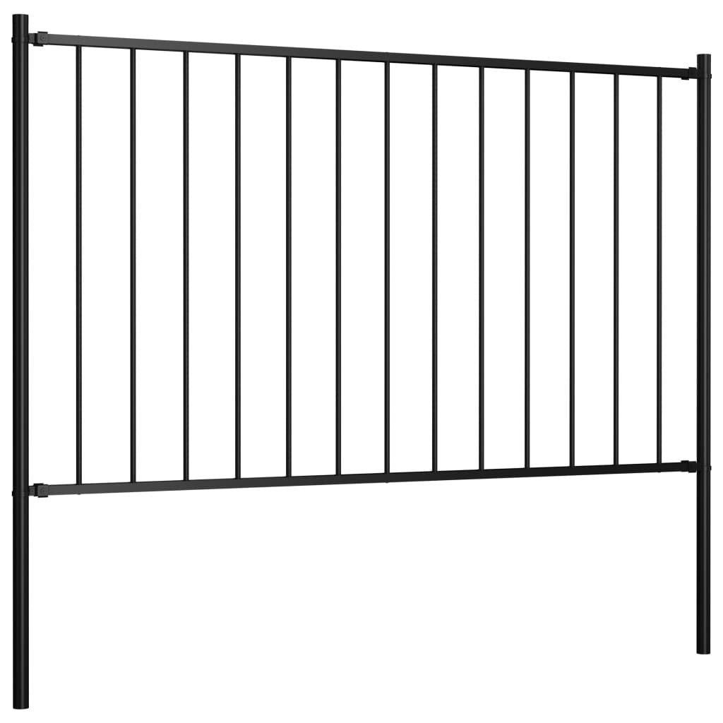Fence Panel with Posts Powder-coated Steel 5.9 ft x 2.5 ft Black