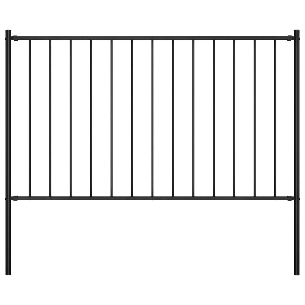 Fence Panel with Posts Powder-coated Steel 5.9 ft x 2.5 ft Black