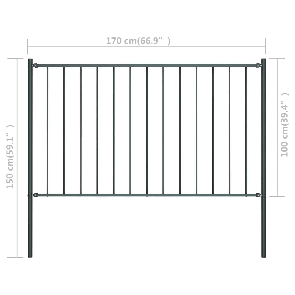 Fence Panel with Posts Powder-coated Steel 5.9 ft x 3.3 ft Anthracite