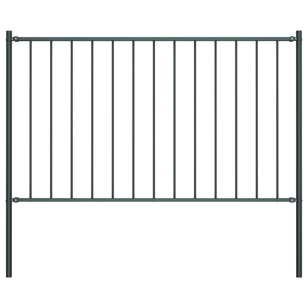 Fence Panel with Posts Powder-coated Steel 5.9 ft x 3.3 ft Anthracite