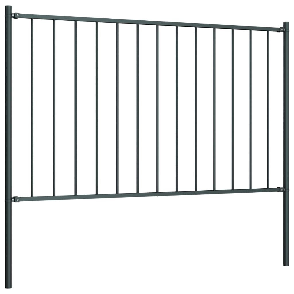 Fence Panel with Posts Powder-coated Steel 5.9 ft x 3.3 ft Anthracite