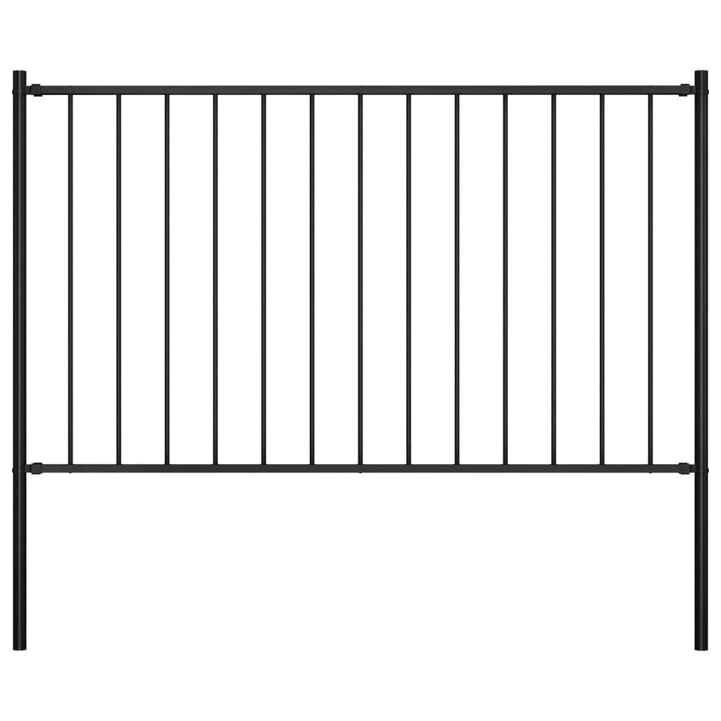 Fence Panel with Posts Powder-coated Steel 5.9 ft x 3.3 ft Black