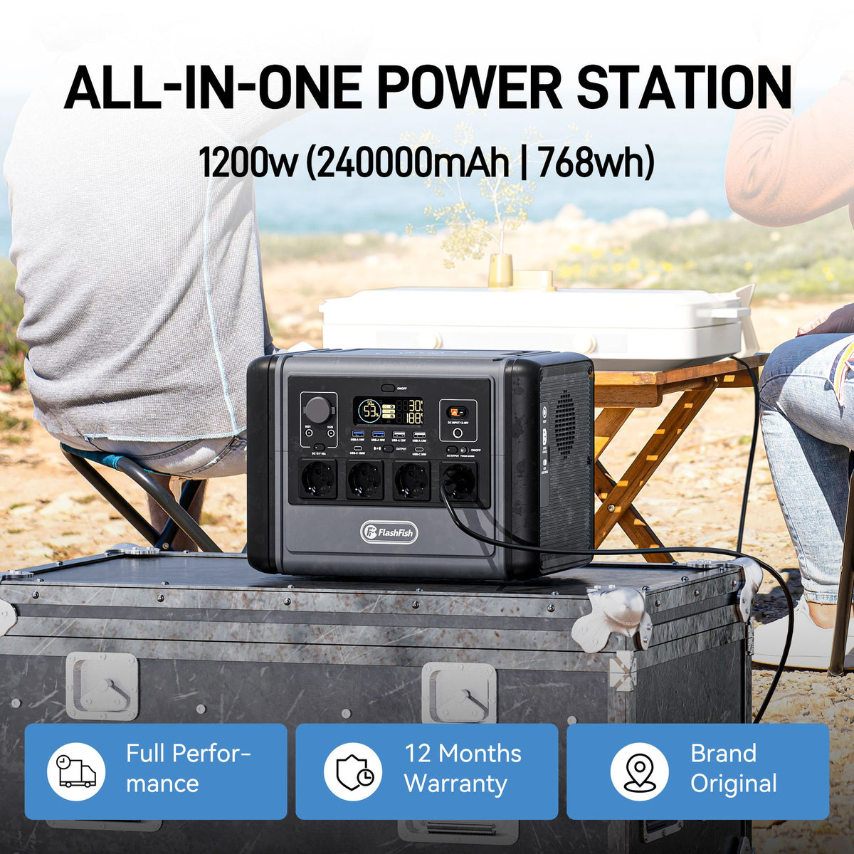FF Flashfish 1200W Portable Power Station, 768Wh LiFePO4 High-capacity Solar Generator, Power Battery Backup With 4*AC Outputs And 6*USB Outputs, Suitable For RV Travel, Home Emergencies, Backyard