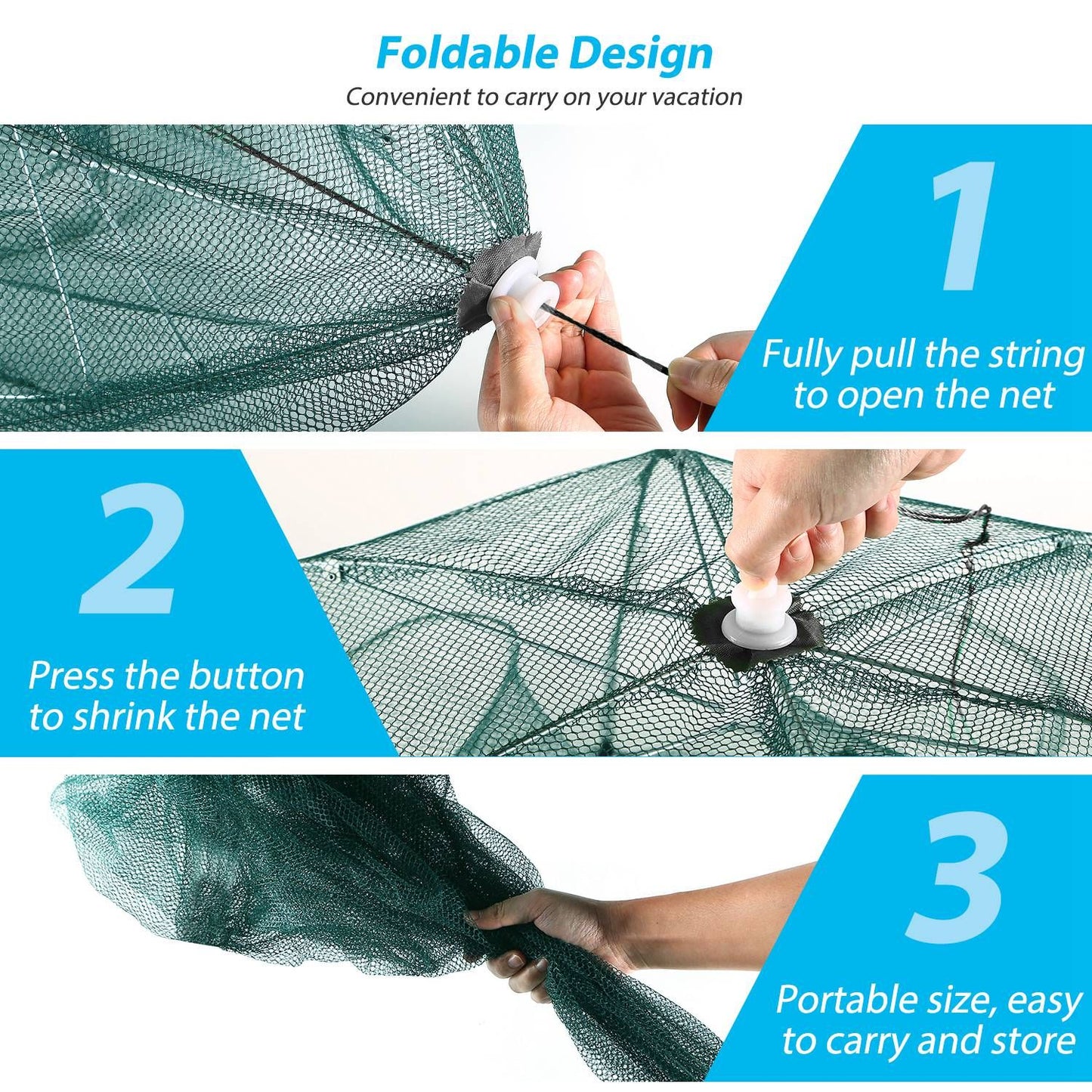 Fishing Trap Net Portable Folded Fishing Bait Trap Shrimp Minnow Crab Bait Net 6 Sides 6 Holes Crayfish Cast Mesh Trap Automatic