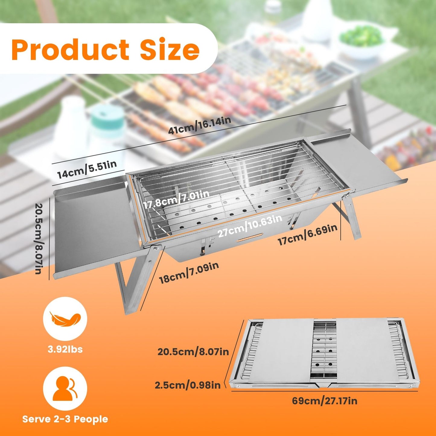 Foldable Charcoal BBQ Grill Stainless Steel Grill Net Easy Setup Portable Tabletop Barbecue Grill for Camping Picnic Outdoor Party Backyard
