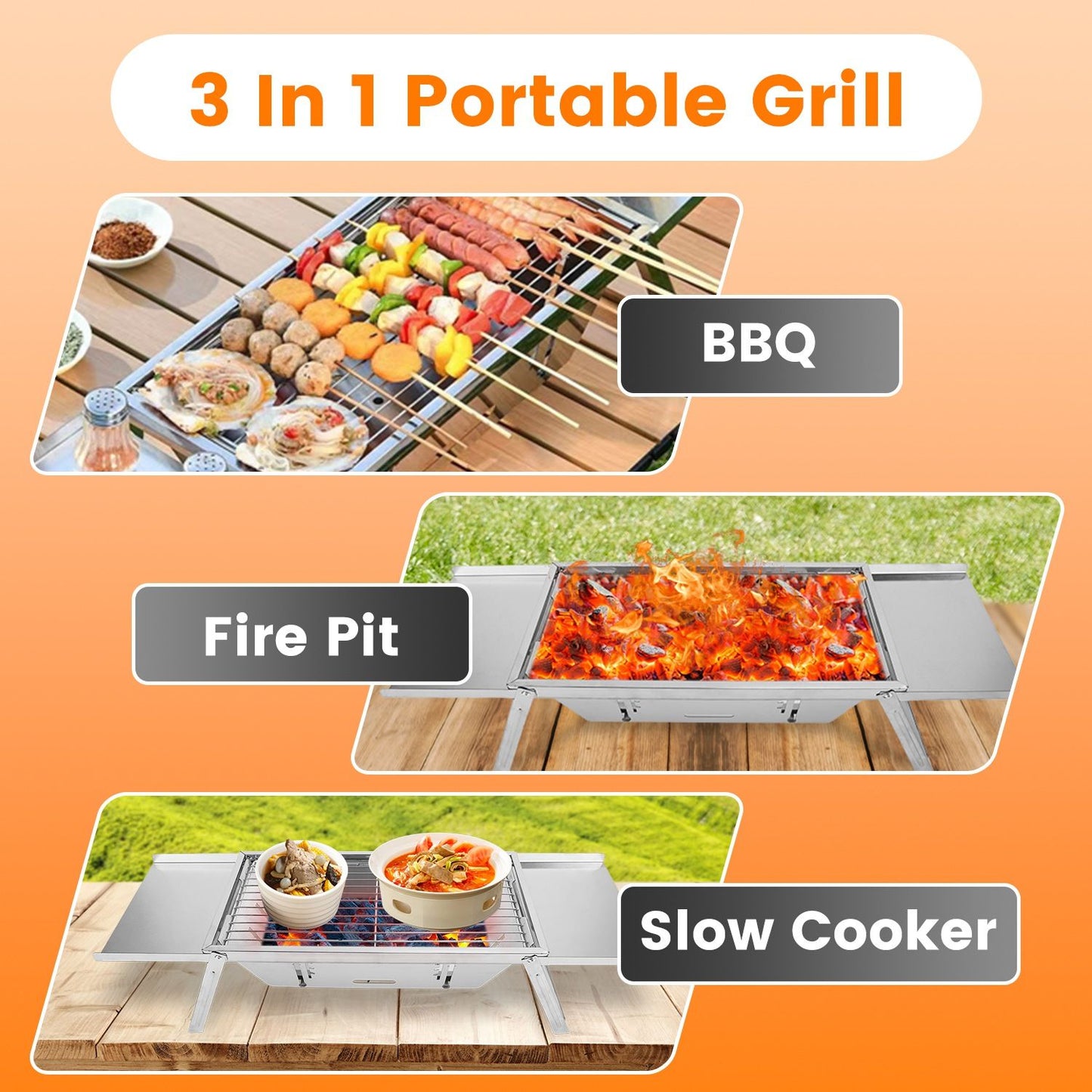 Foldable Charcoal BBQ Grill Stainless Steel Grill Net Easy Setup Portable Tabletop Barbecue Grill for Camping Picnic Outdoor Party Backyard