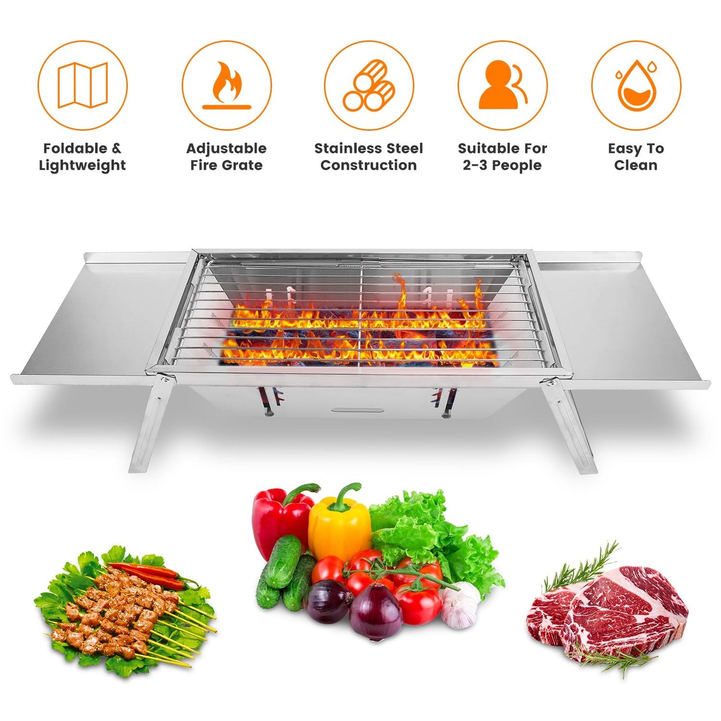 Foldable Charcoal BBQ Grill Stainless Steel Grill Net Easy Setup Portable Tabletop Barbecue Grill for Camping Picnic Outdoor Party Backyard