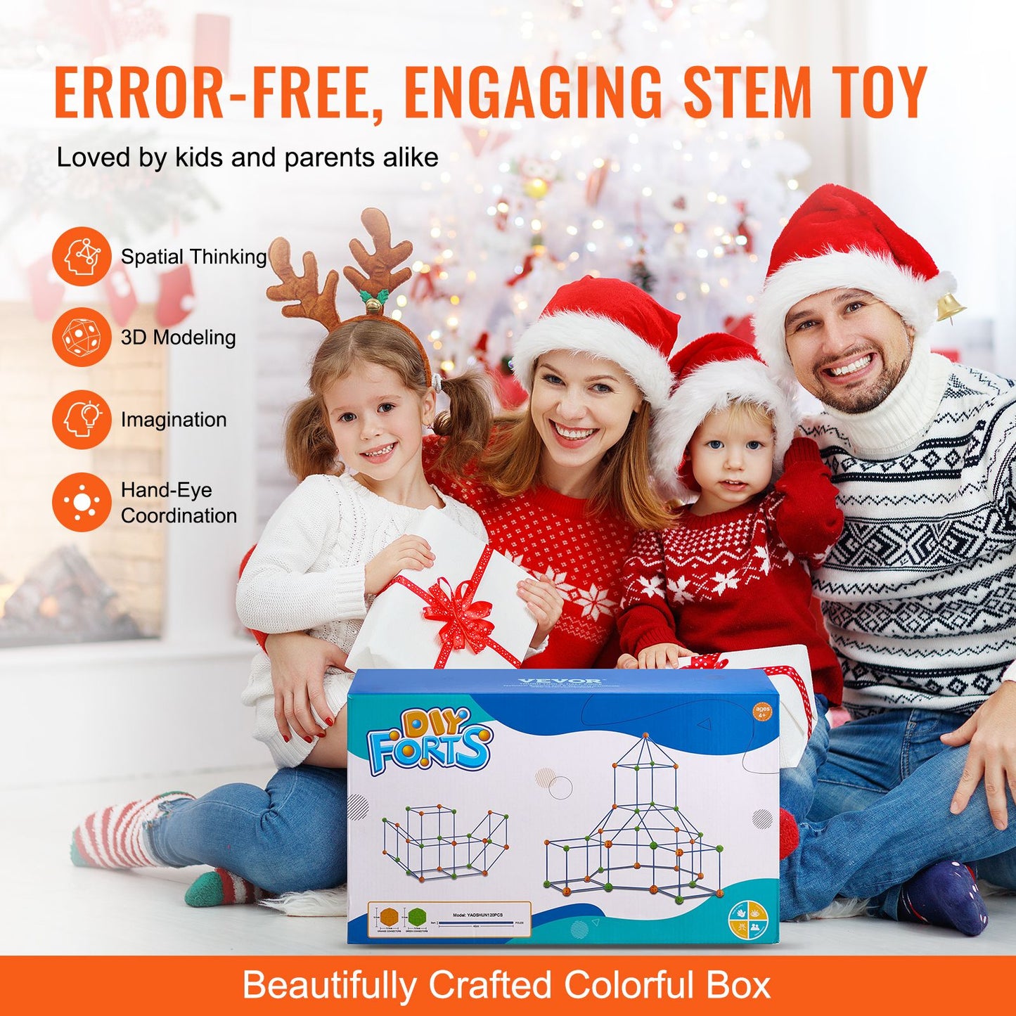 Fort Building Kit for Kids, 120PCS STEM Building Toys, Educational Gift for 4 5 6 7 8+ Year Old Boys & Girls, Indoor Outdoor Play Tent Builder Set Construction Toys with 80 Rods and 40 Balls