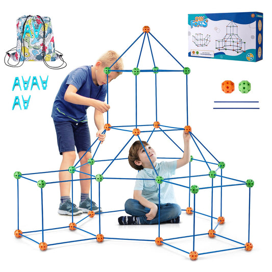 Fort Building Kit for Kids, 120PCS STEM Building Toys, Educational Gift for 4 5 6 7 8+ Year Old Boys & Girls, Indoor Outdoor Play Tent Builder Set Construction Toys with 80 Rods and 40 Balls