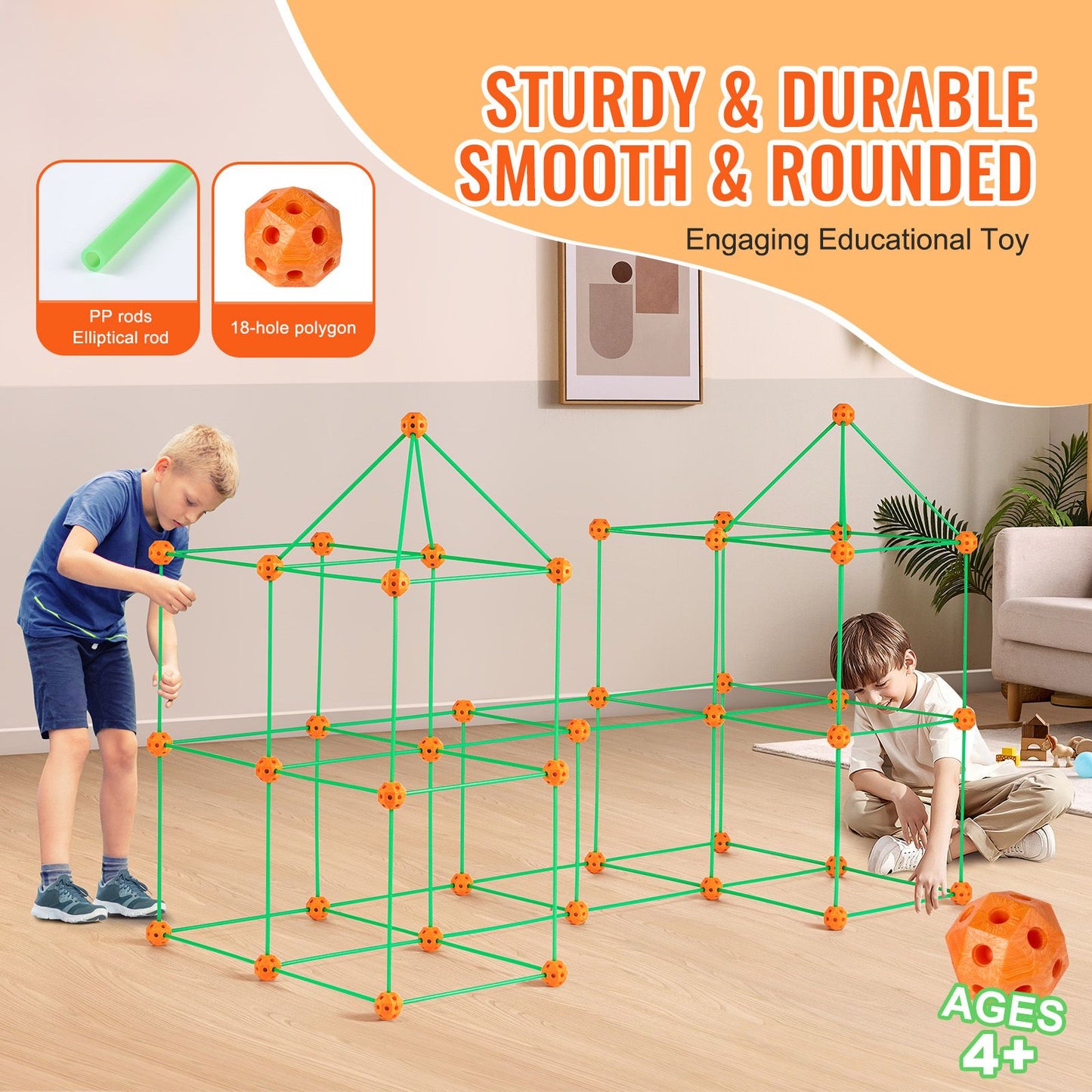 Fort Building Kit for Kids, 140PCS Glow in The Dark STEM Building Toys, Educational Gift for 4 5 6 7 8+ Year Old Boys & Girls Indoor Outdoor Play Tent Construction Toys with 96 Rods and 44 Balls
