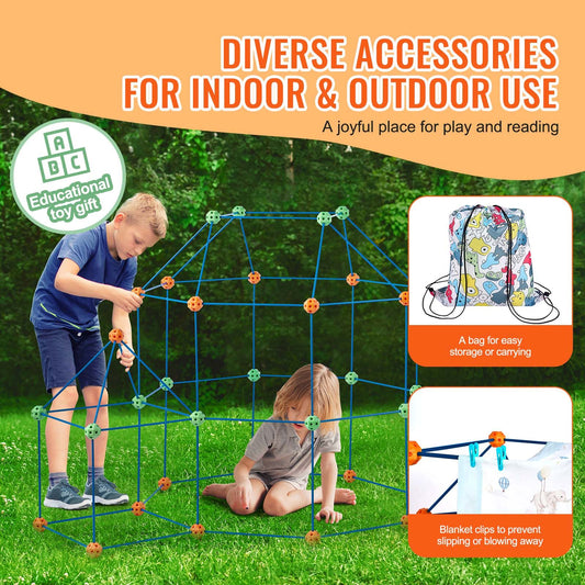Fort Building Kit for Kids, 180PCS STEM Building Toys, Educational Gift for 4 5 6 7 8+ Year Old Boys & Girls, Indoor Outdoor Play Tent Builder Set Construction Toys with 120 Rods and 60 Balls