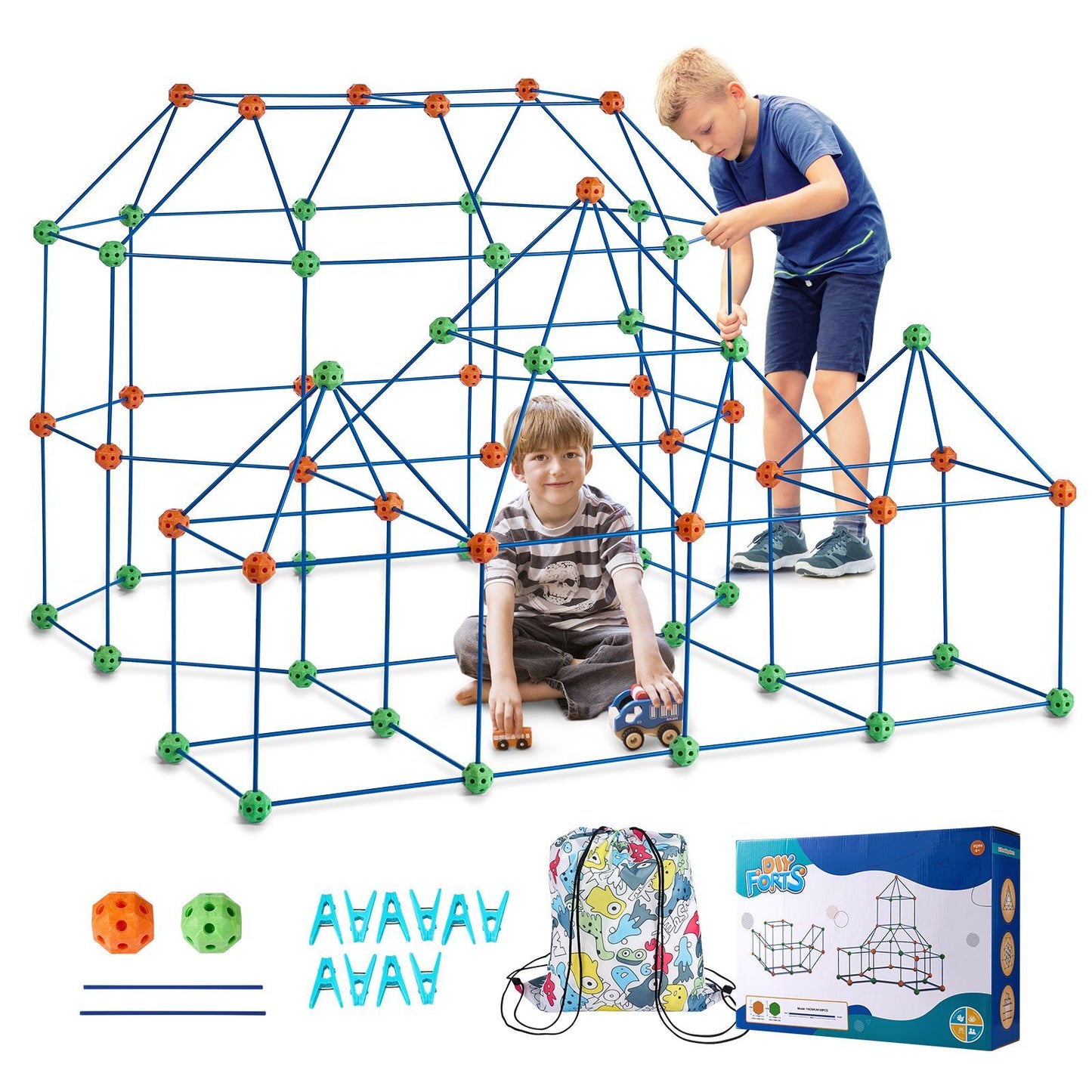 Fort Building Kit for Kids, 180PCS STEM Building Toys, Educational Gift for 4 5 6 7 8+ Year Old Boys & Girls, Indoor Outdoor Play Tent Builder Set Construction Toys with 120 Rods and 60 Balls