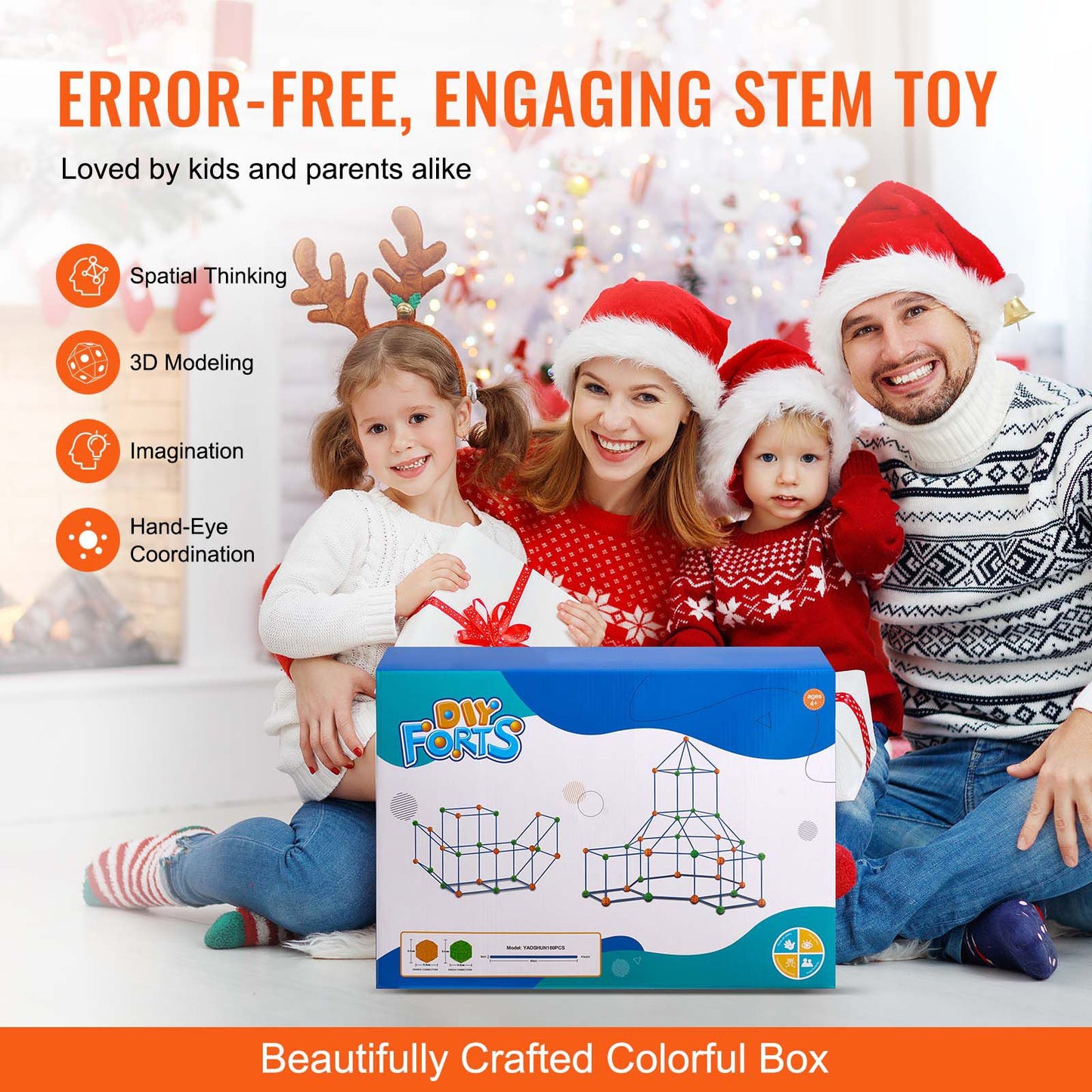 Fort Building Kit for Kids, 180PCS STEM Building Toys, Educational Gift for 4 5 6 7 8+ Year Old Boys & Girls, Indoor Outdoor Play Tent Builder Set Construction Toys with 120 Rods and 60 Balls
