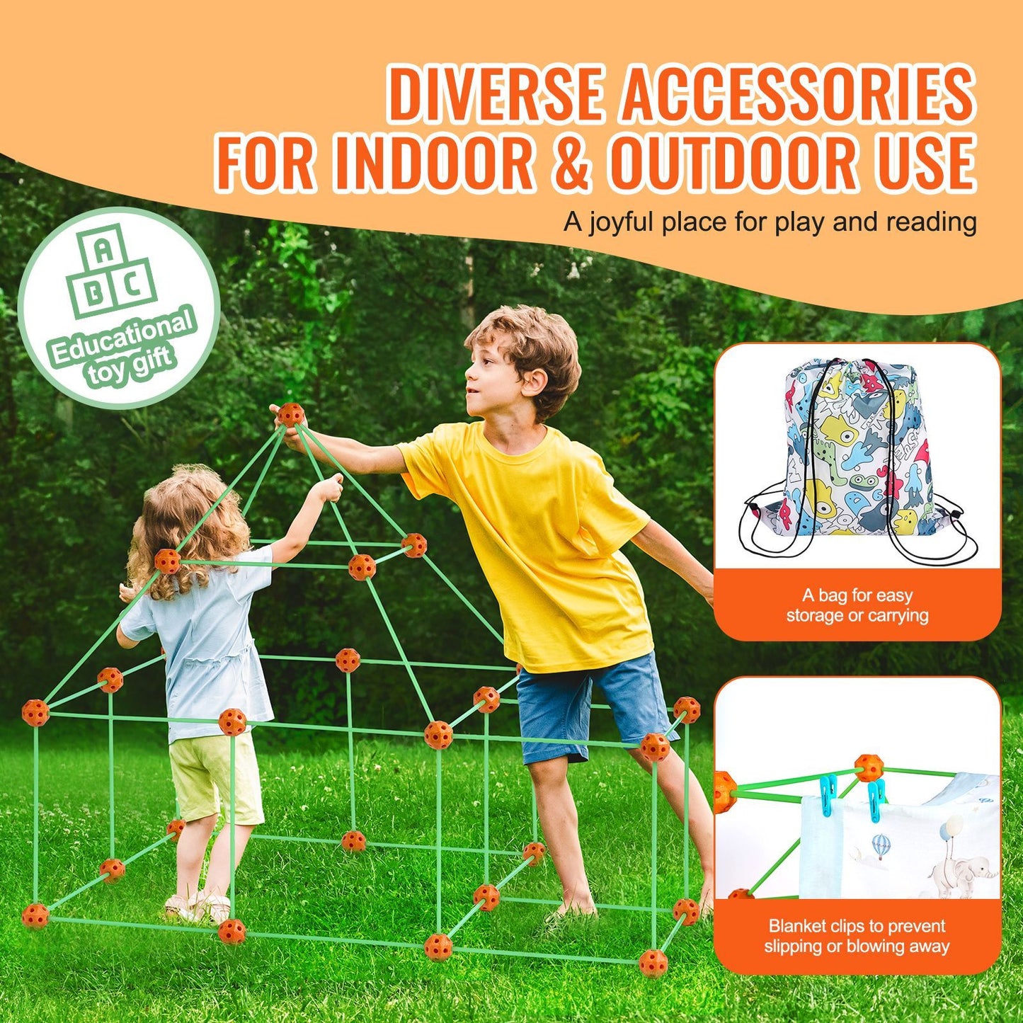Fort Building Kit for Kids, 85PCS Glow in The Dark STEM Building Toys, Educational Gift for 4 5 6 7 8+ Year Old Boys & Girls, Indoor Outdoor Play Tent Construction Toys with 55 Rods and 30 Balls