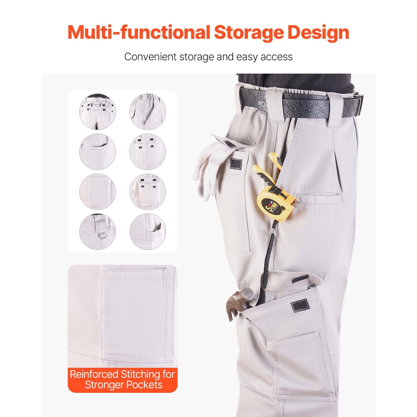 FR Pants for Men, 9 oz 100% Cotton, Flame-Resistant Cargo Pants with Multi-Pockets and Elastic Waist, Reinforced Tear-proof Stitching, Ideal for Welding Work and Casual Wear, L Size, Gray