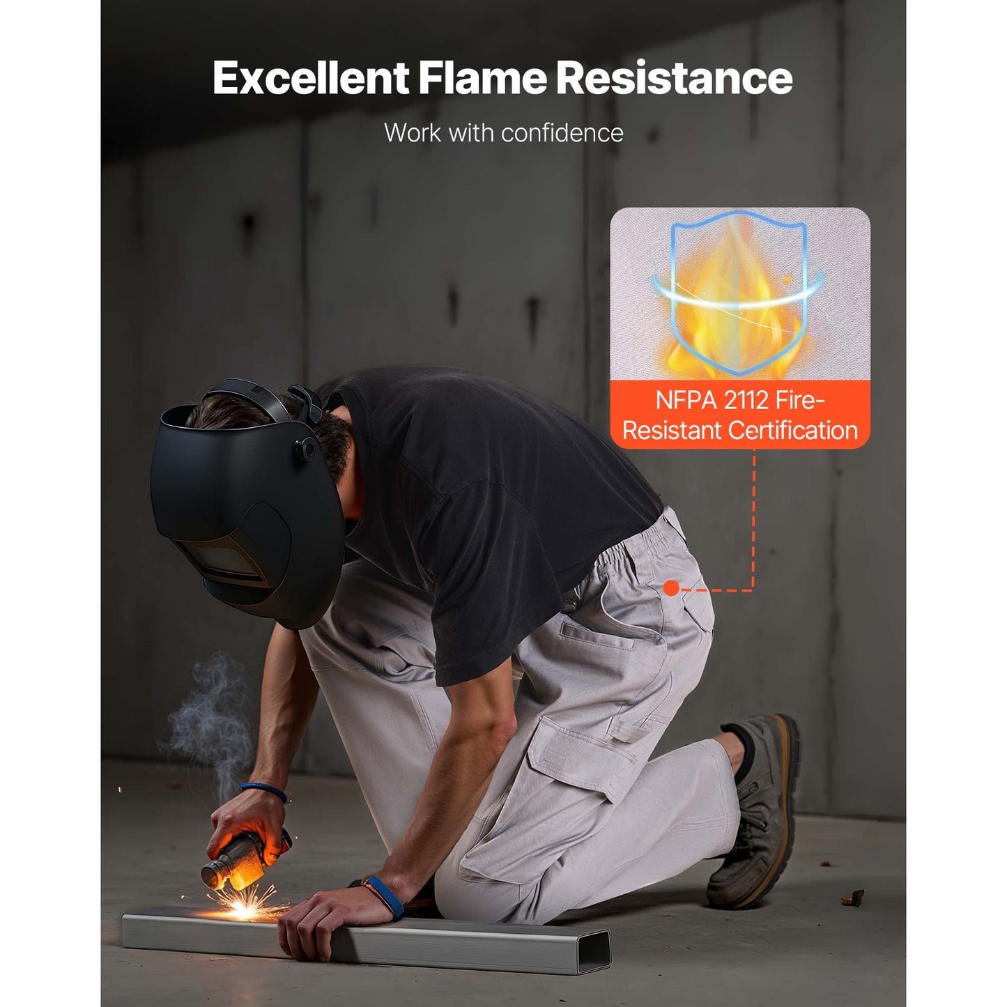 FR Pants for Men, 9 oz 100% Cotton, Flame-Resistant Cargo Pants with Multi-Pockets and Elastic Waist, Reinforced Tear-proof Stitching, Ideal for Welding Work and Casual Wear, L Size, Gray