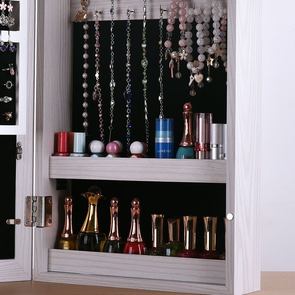 Free shipping Jewelry Organizer Wall/Door Mounted Lockable Jewelry Cabinet with Mirror Space Saving Jewelry Storage Cabinet,Beauty Organizer Dressing Makeup,White