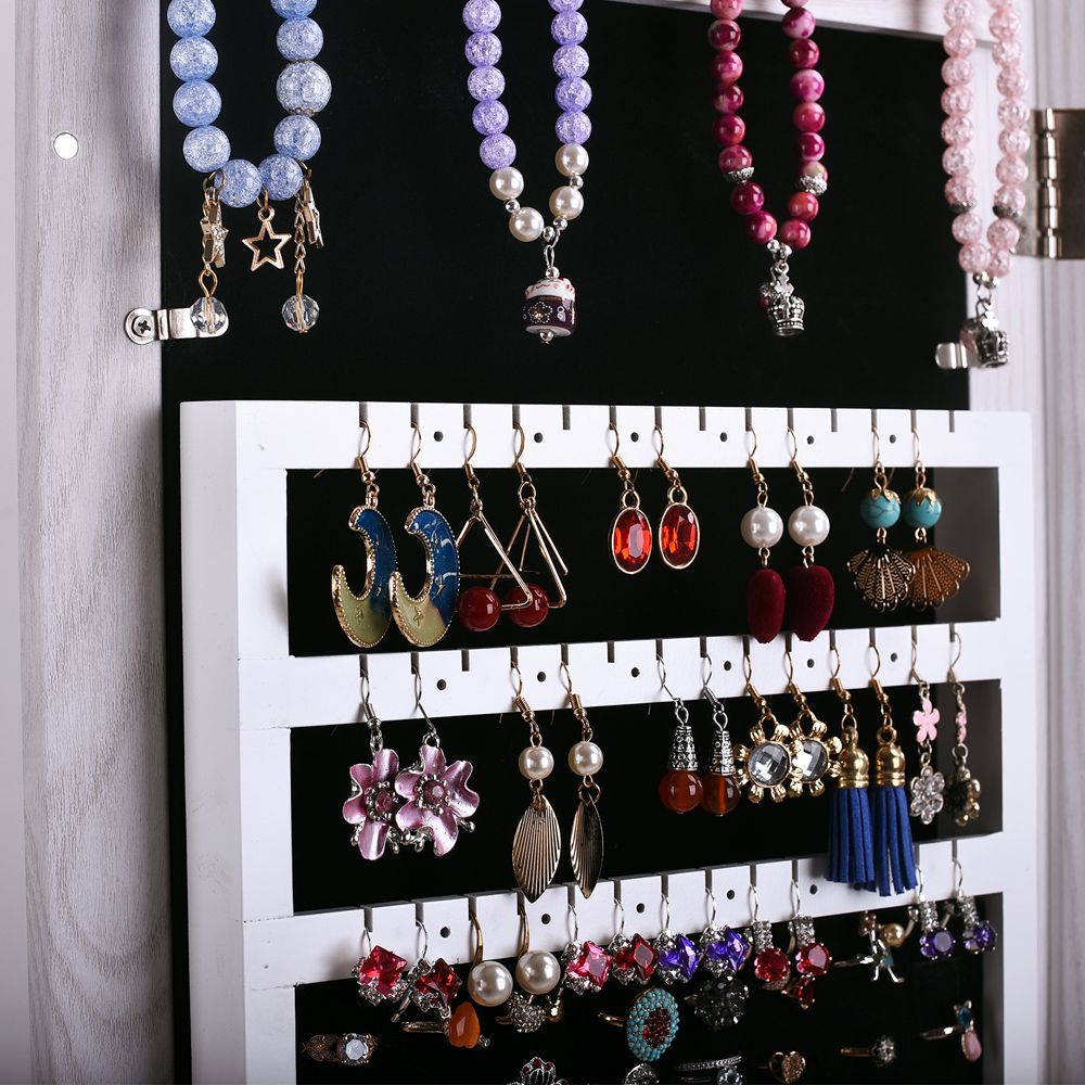 Free shipping Jewelry Organizer Wall/Door Mounted Lockable Jewelry Cabinet with Mirror Space Saving Jewelry Storage Cabinet,Beauty Organizer Dressing Makeup,White