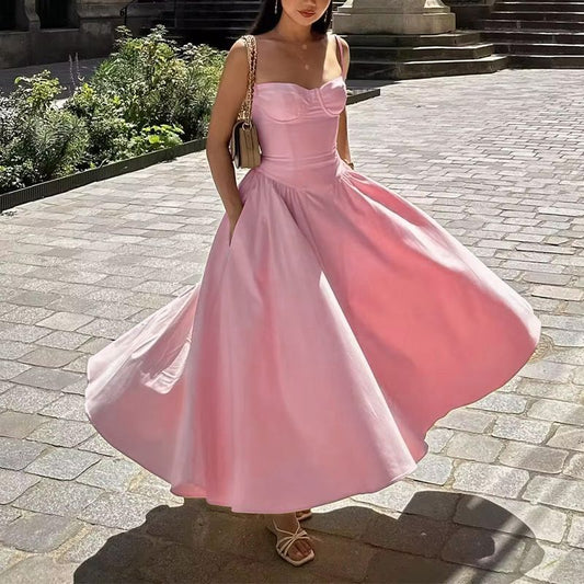 French-style Elegant Retro-style Dopamine Dress With A Strapless Design