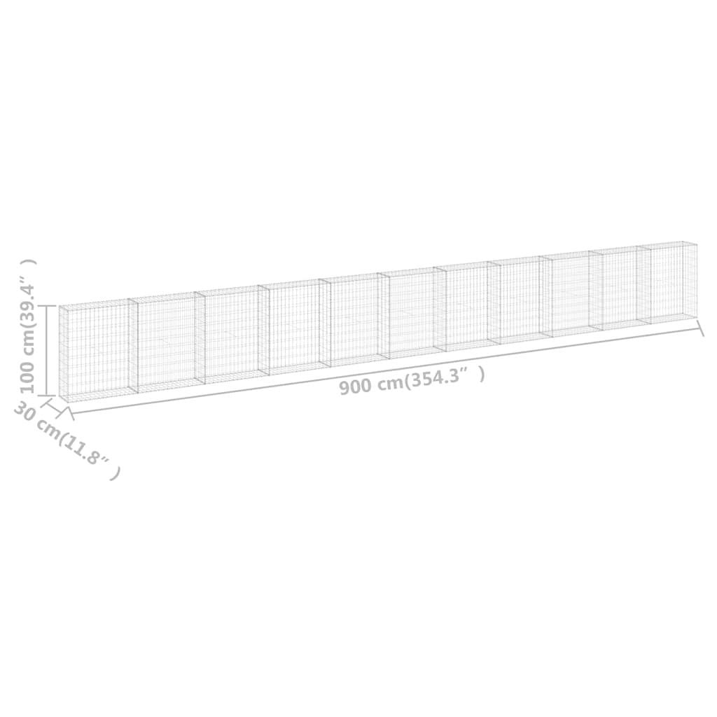 Gabion Wall with Covers Galvanized Steel 354.3"x11.8"x39.4"