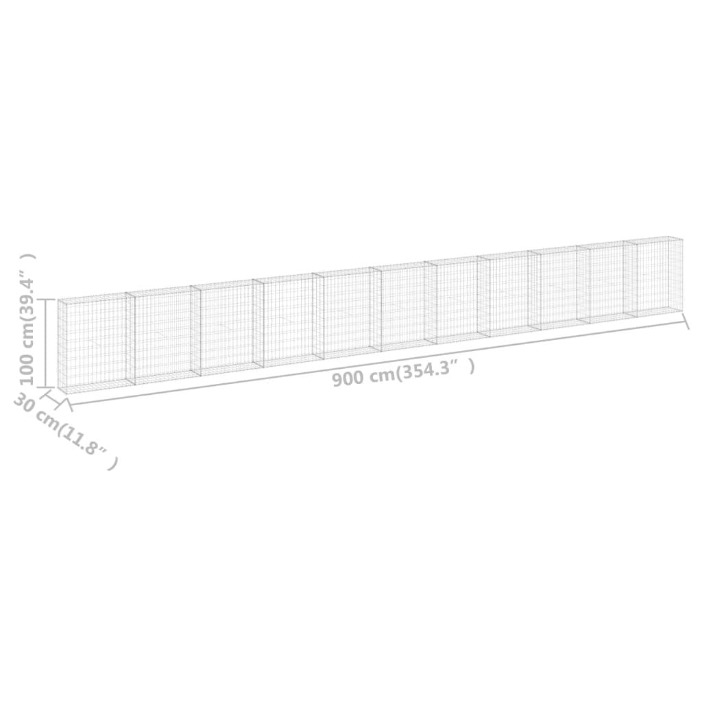 Gabion Wall with Covers Galvanized Steel 354.3"x11.8"x39.4"