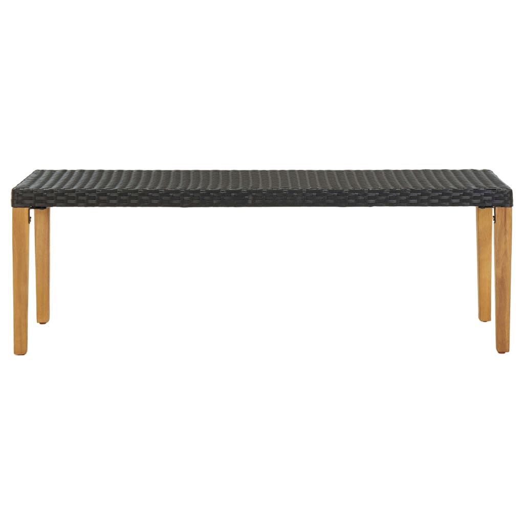 Garden Bench Black, Natural Wood Poly Rattan, Solid Acacia Wood