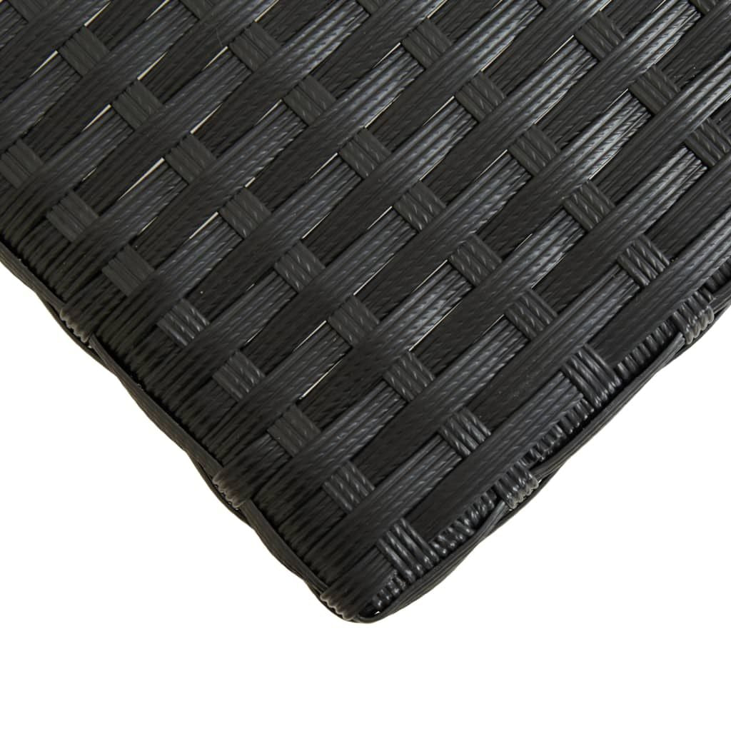 Garden Bench Black, Natural Wood Poly Rattan, Solid Acacia Wood