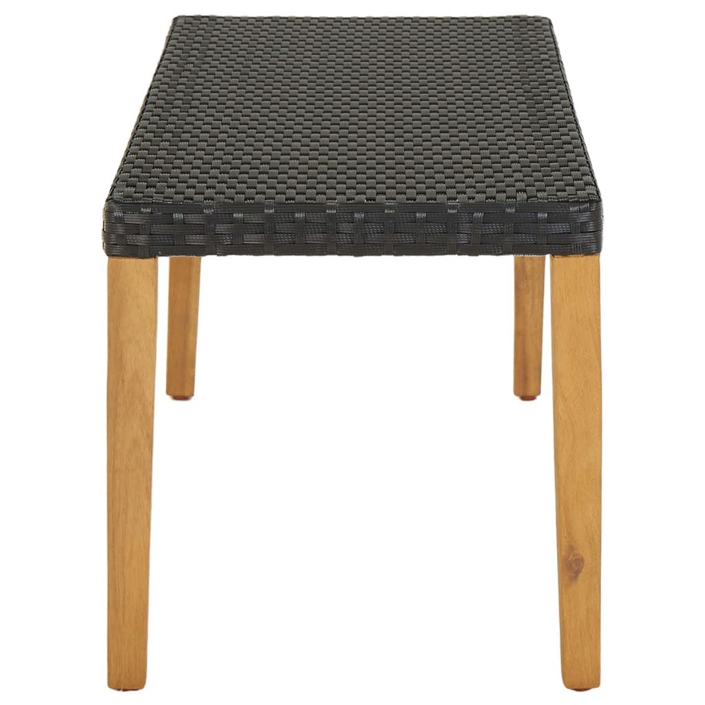 Garden Bench Black, Natural Wood Poly Rattan, Solid Acacia Wood