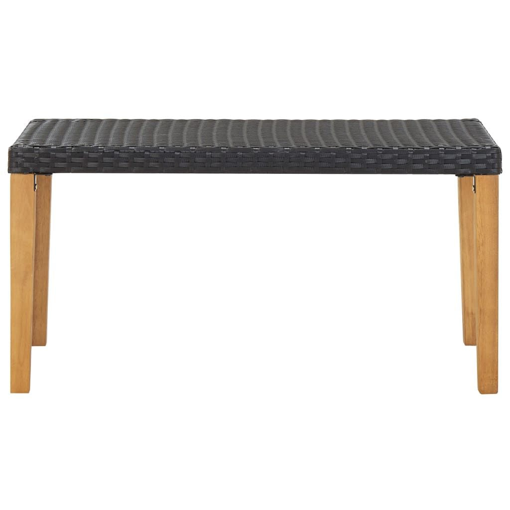 Garden Bench Black Poly Rattan and Solid Acacia Wood Medium
