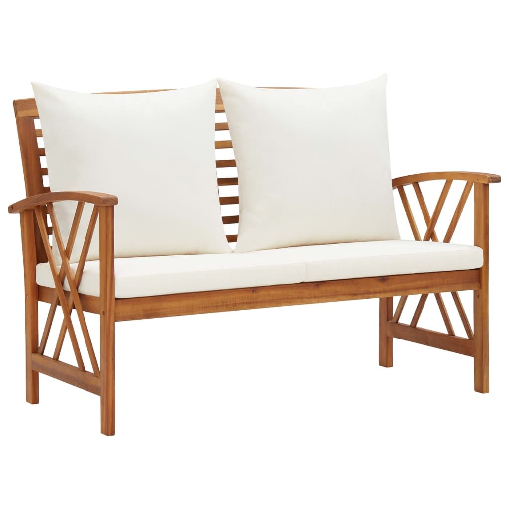 Garden Bench Cream white and natural wood