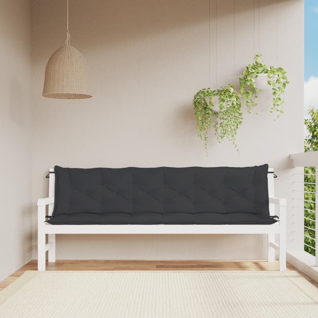 Garden Bench Cushion Set of 2 Black Oxford fabric, Hollow fibre
