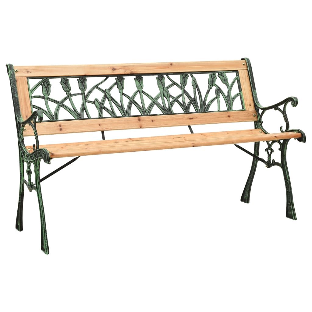 Garden Bench Natural Wood, Green Solid Firwood, Cast Iron, PVC