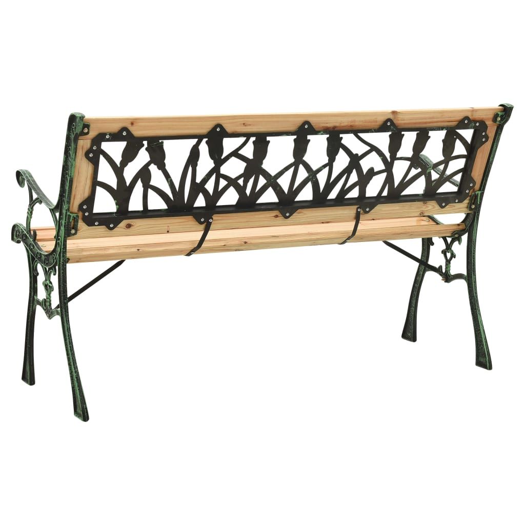 Garden Bench Natural Wood, Green Solid Firwood, Cast Iron, PVC