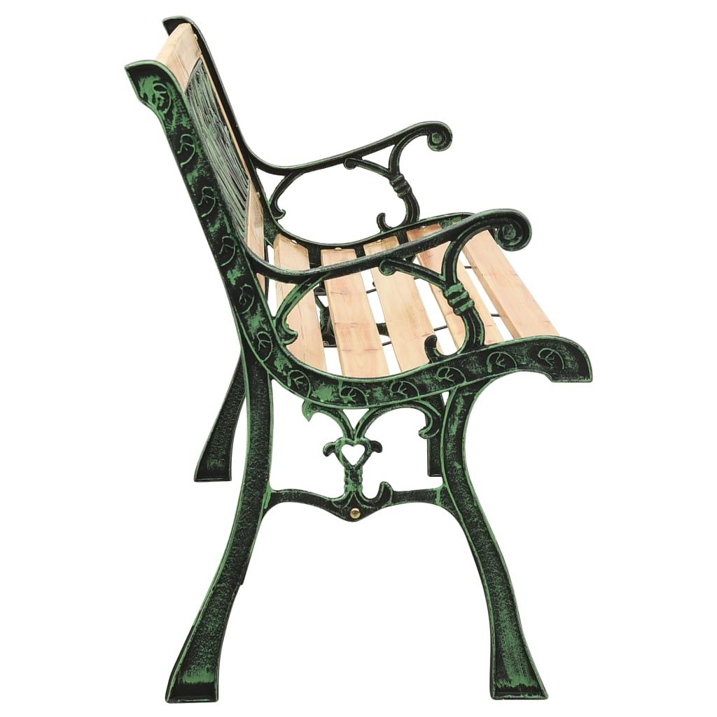 Garden Bench Natural Wood, Green Solid Firwood, Cast Iron, PVC