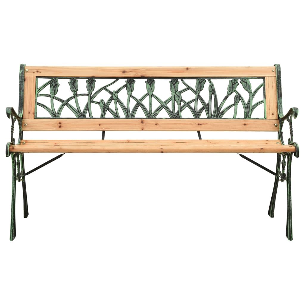 Garden Bench Natural Wood, Green Solid Firwood, Cast Iron, PVC