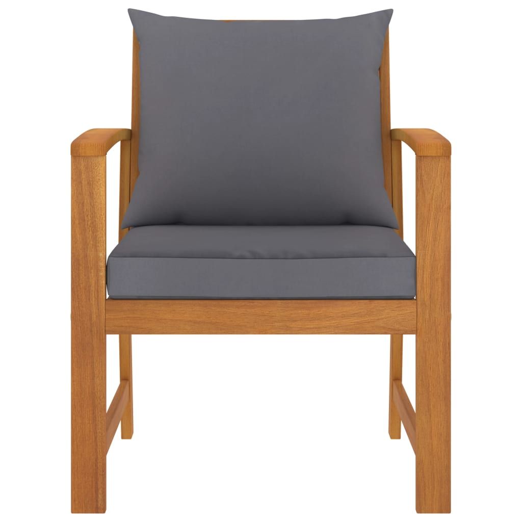 Garden Chair Set of 2 Dark Grey Cushions, Natural Wood