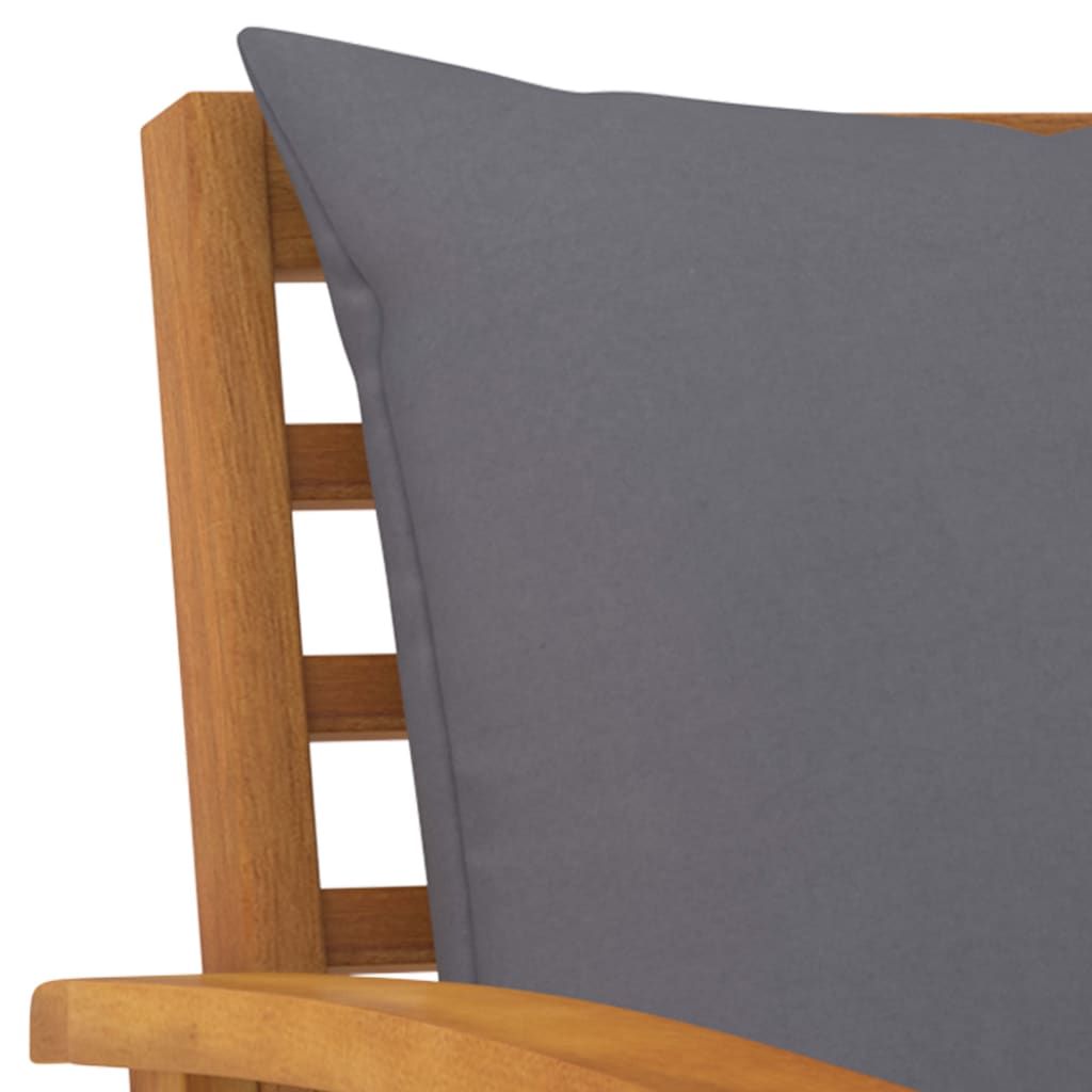 Garden Chair Set of 2 Dark Grey Cushions, Natural Wood