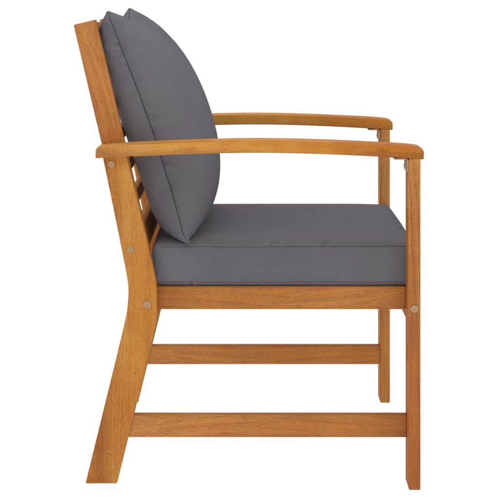 Garden Chair Set of 2 Dark Grey Cushions, Natural Wood