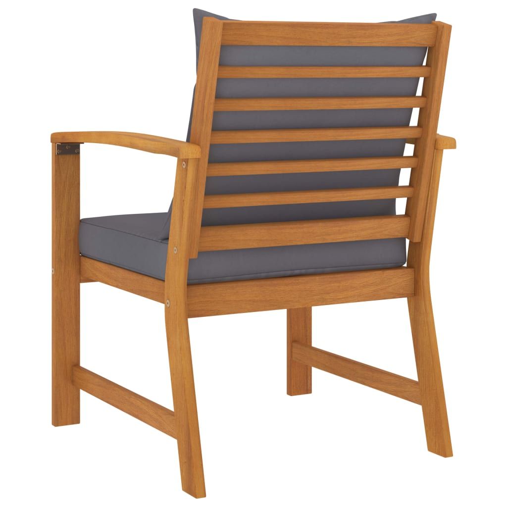 Garden Chair Set of 2 Dark Grey Cushions, Natural Wood