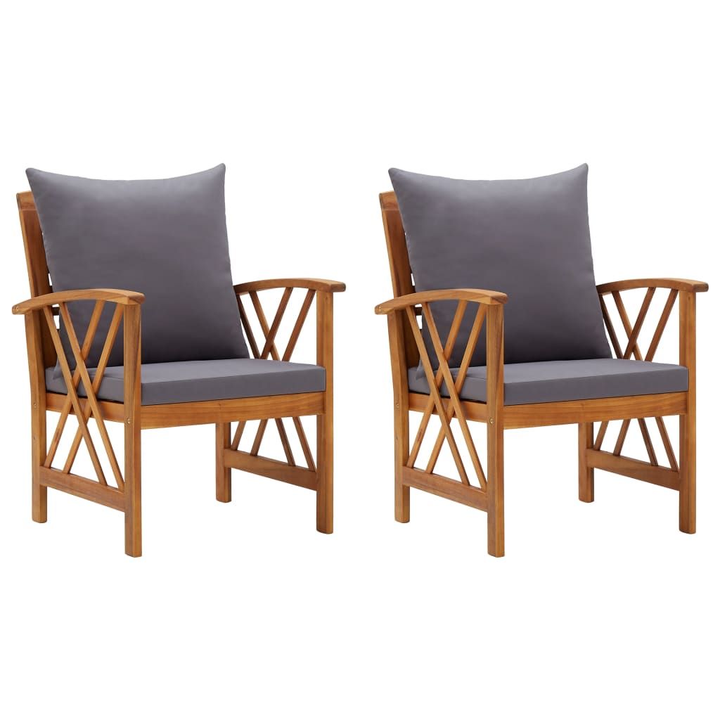 Garden Chair Set of 2 Dark grey cushions Solid acacia wood Medium