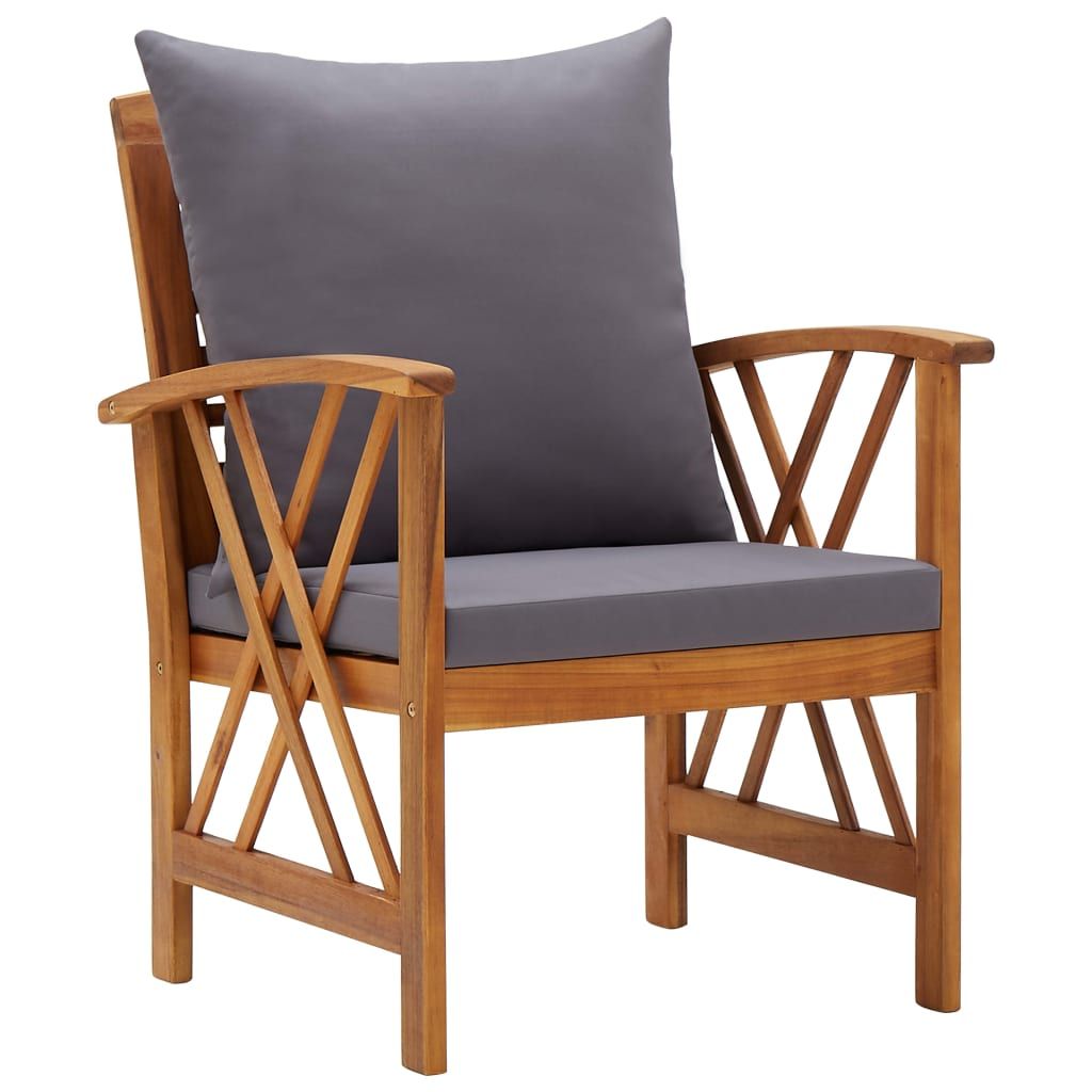 Garden Chair Set of 2 Dark grey cushions Solid acacia wood Medium