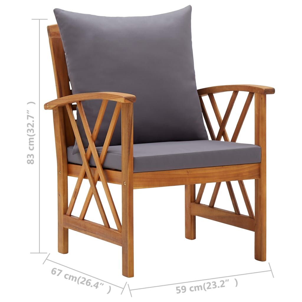 Garden Chair Set of 2 Dark grey cushions Solid acacia wood Medium
