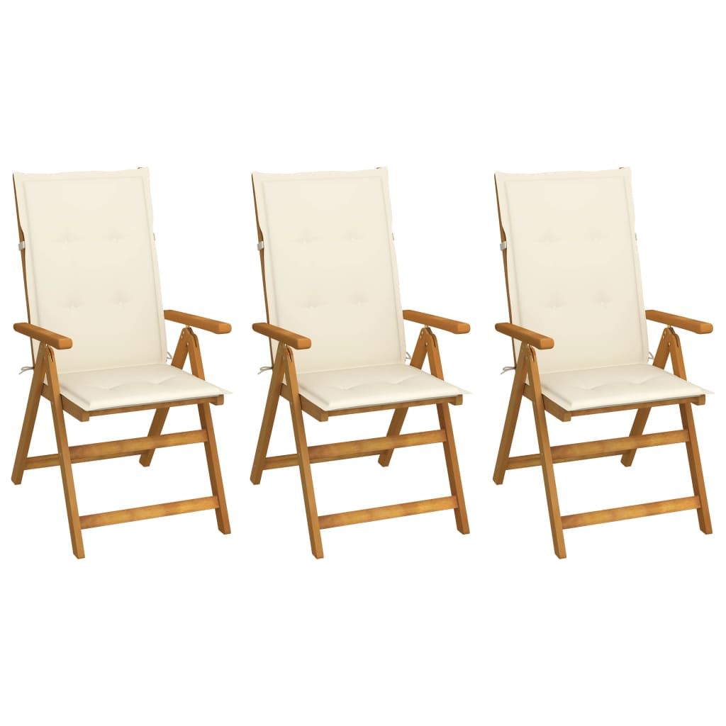 Garden Chair Set of 3 Cream Solid Acacia wood Medium Foldable