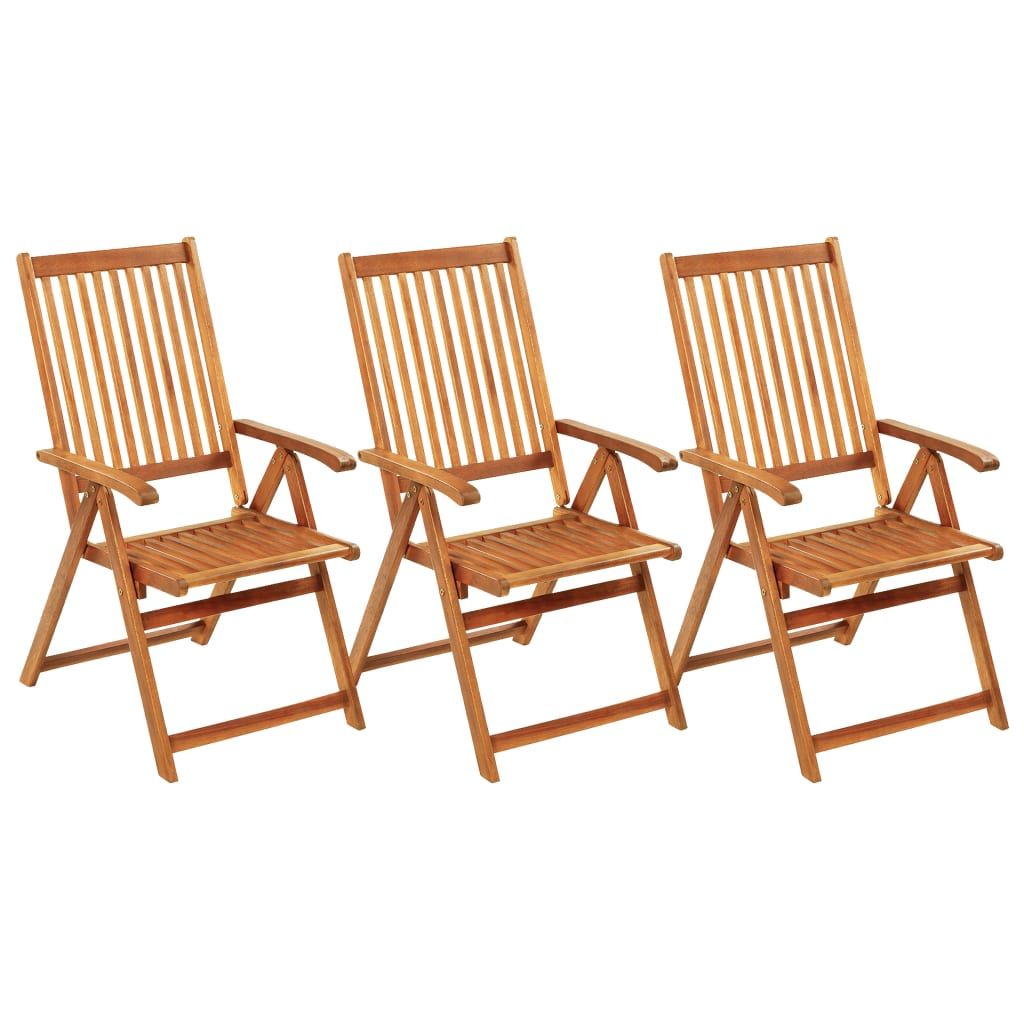 Garden Chair Set of 3 Cream Solid Acacia wood Medium Foldable