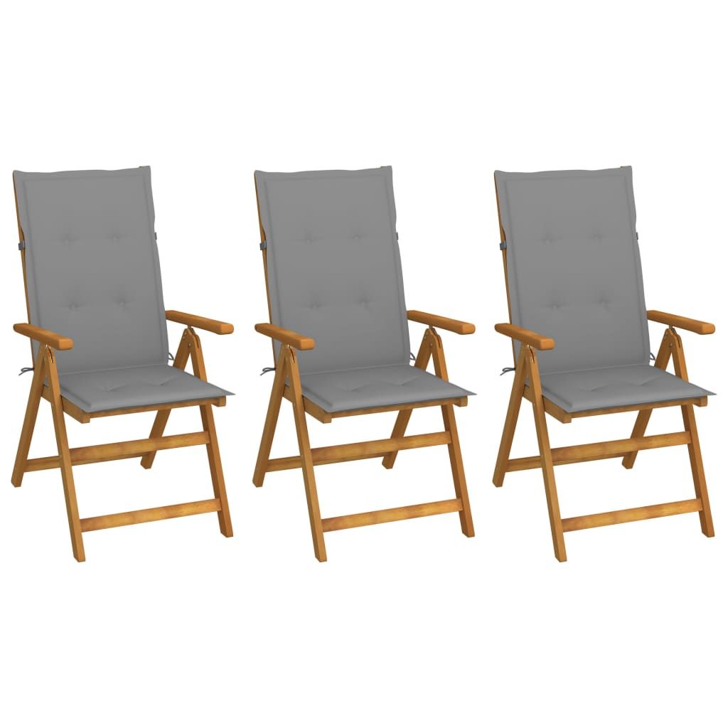 Garden Chair Set of 3 Natural wood, Grey Solid Acacia wood Medium