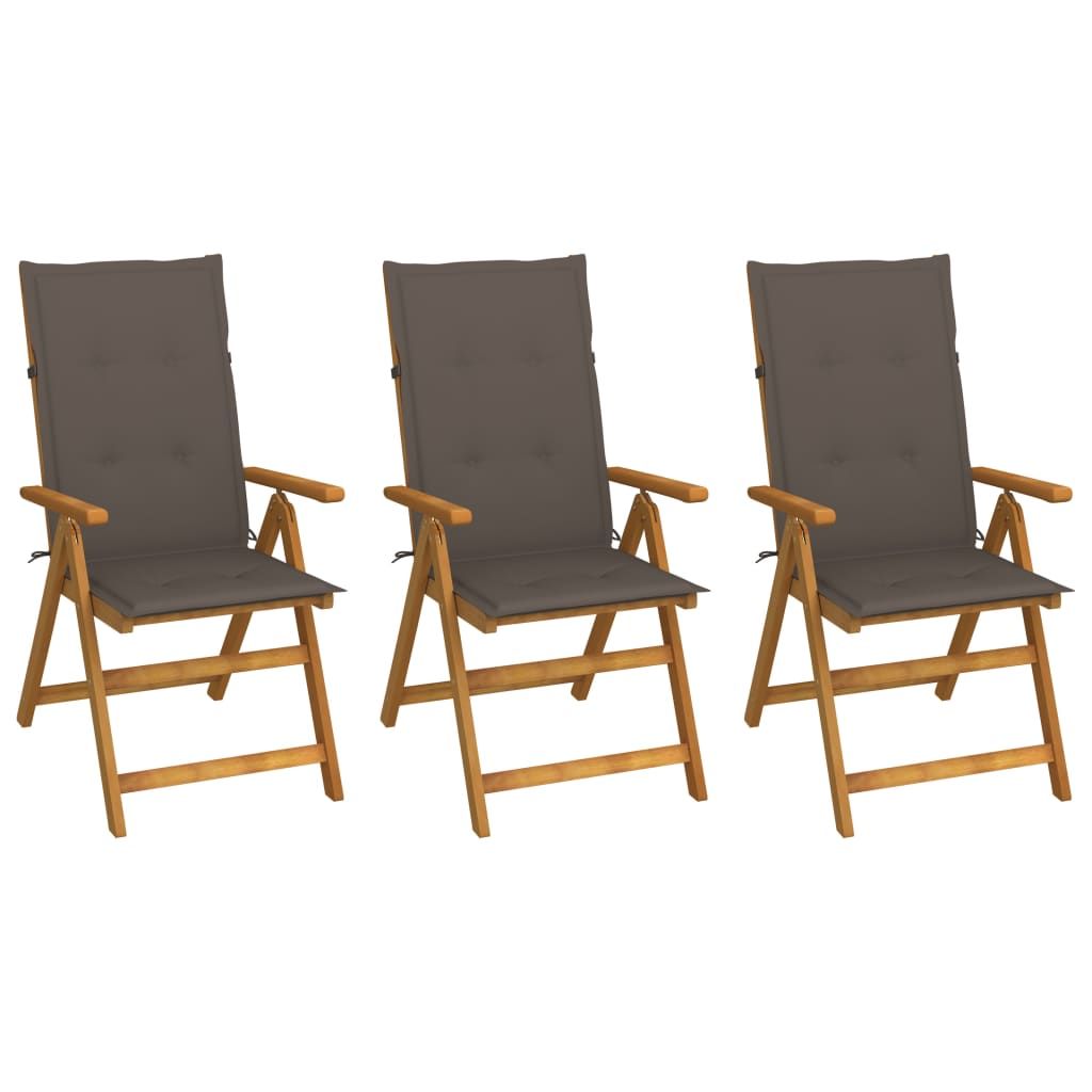 Garden Chair Set of 3 Taupe, Brown Solid Acacia wood