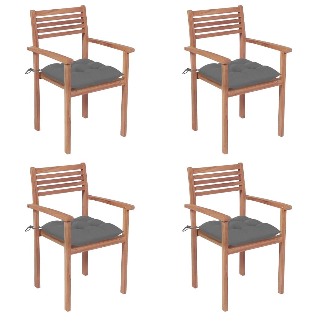 Garden Chair Set of 4 Teak Solid Teak Wood Standard Stackable