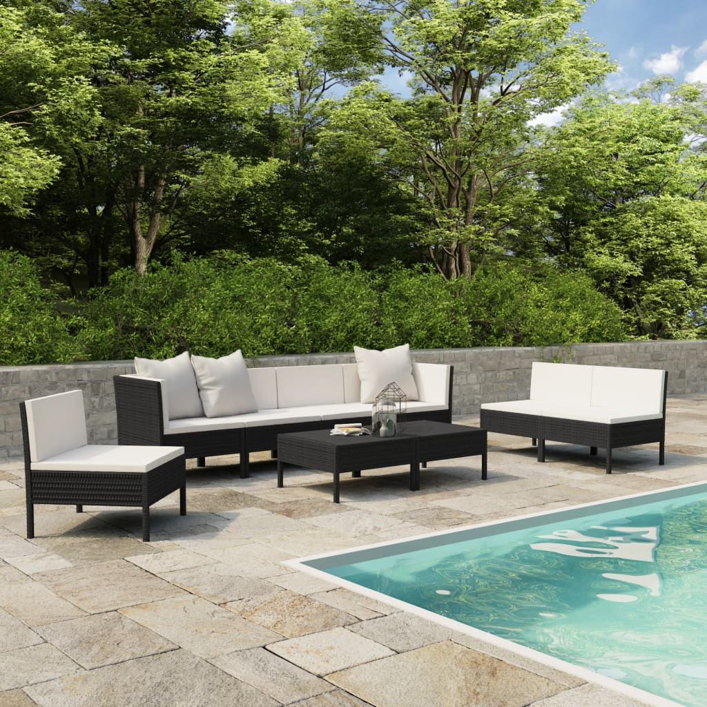 Garden Furniture Set Black and Cream White